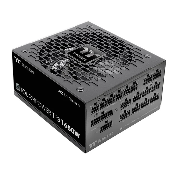 Black rectangular ATX 3.1 power supply unit with modular cable ports and cooling vents
