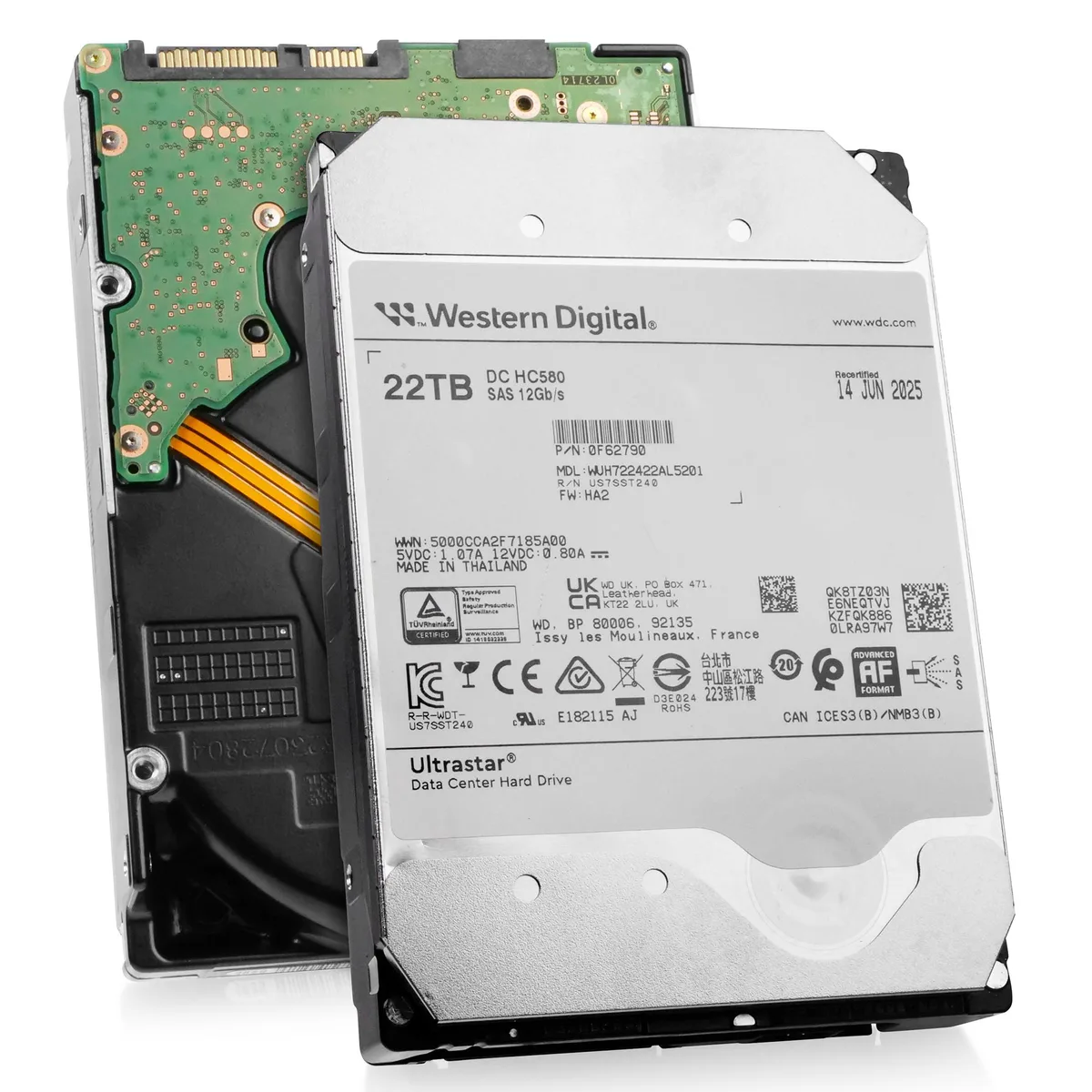 Silver 3.5 inch enterprise hard drive with SAS connector and Ultrastar DC HC580 label