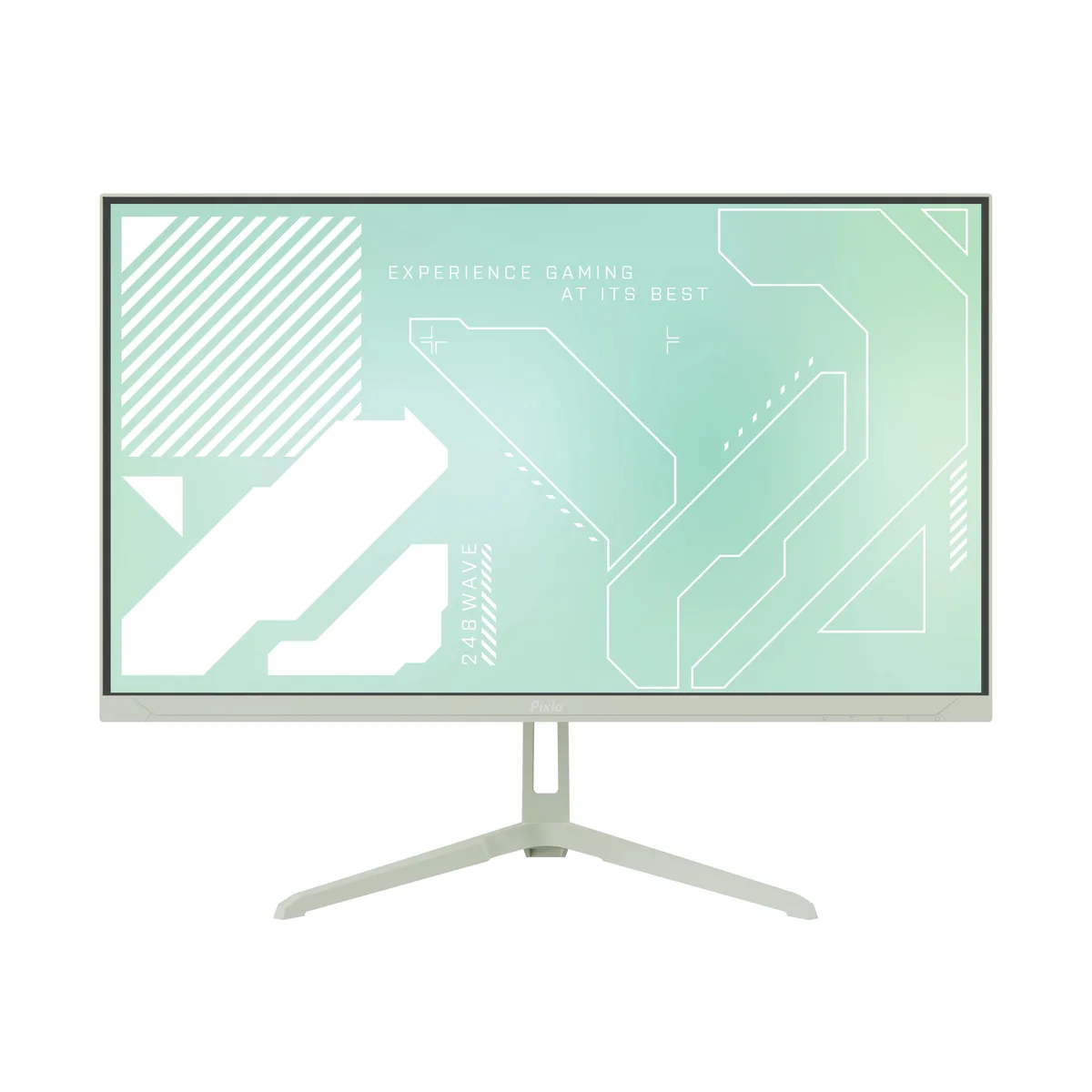 A 23.8 inch mint green gaming monitor with a three sided frameless bezel