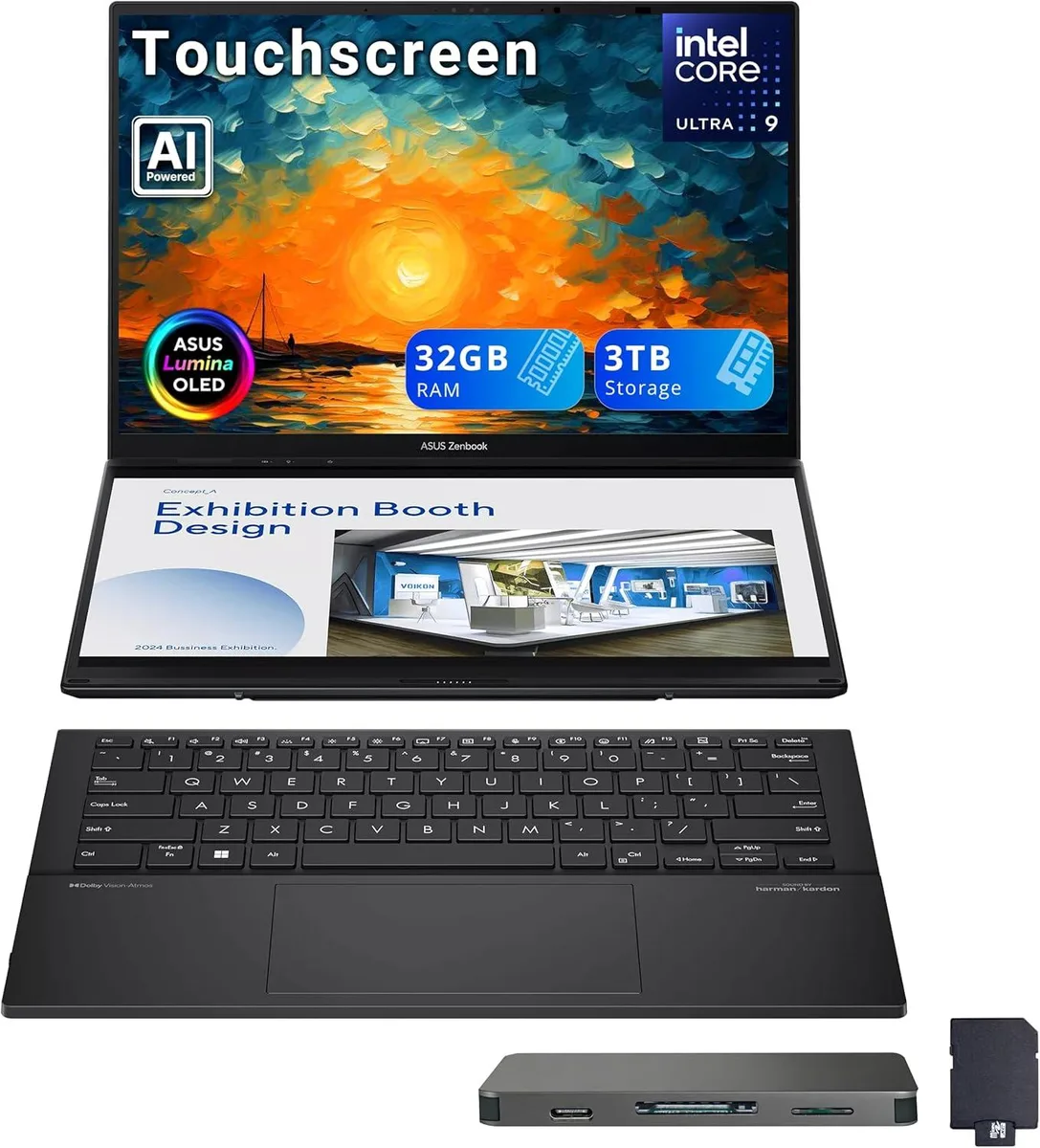 ASUS ASUS Zenbook Duo 2-in-1 Laptop Intel Core Ultra 9 285H 32GB DDR5 2TB SSD Dual 14" WUXGA OLED Touchscreen Gray — 商品照片