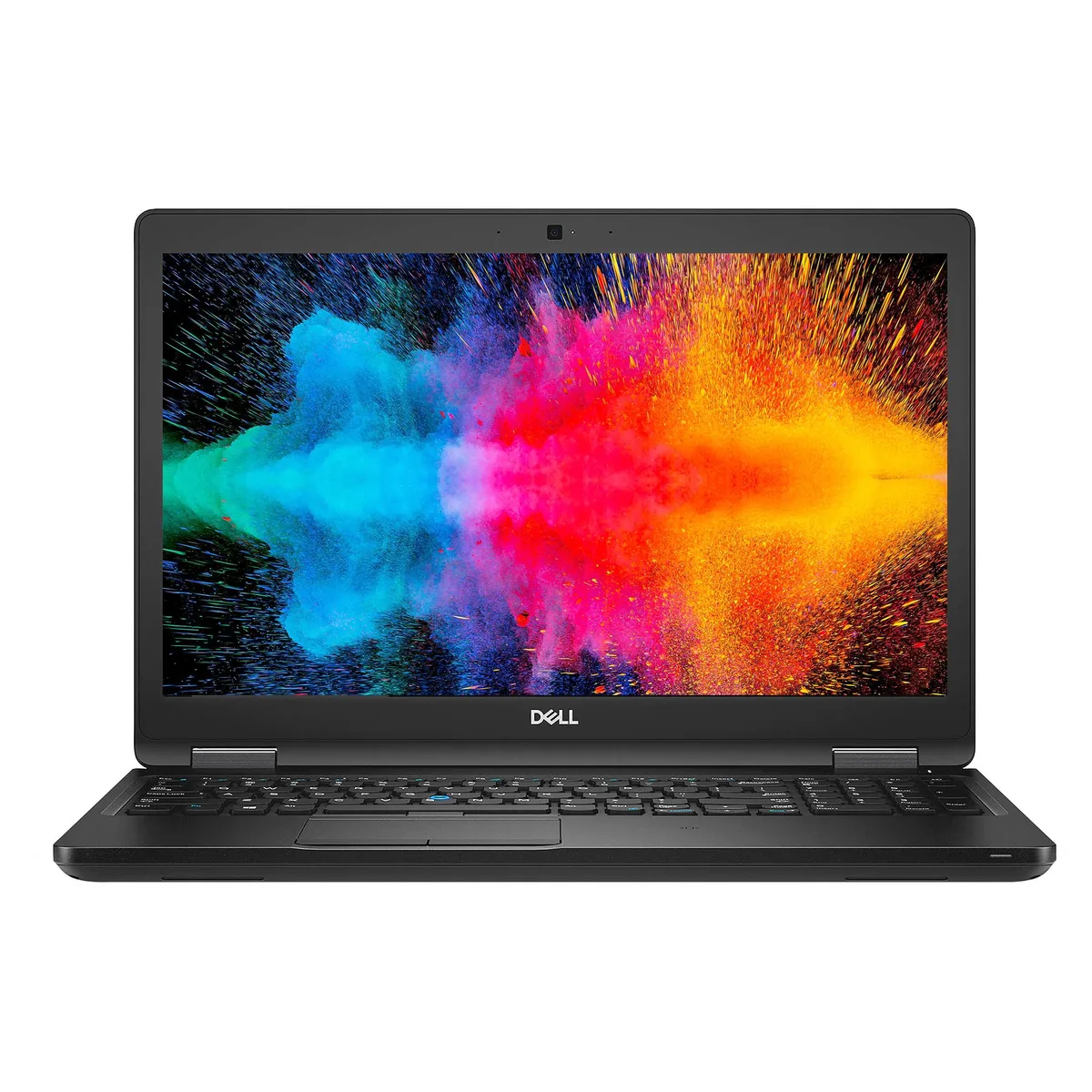 Black Dell Latitude 5590 15.6 inch laptop with carbon fibre lid and full-size backlit keyboard