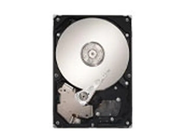 Silver 3.5 inch bare hard drive with green circuit board and IDE connector