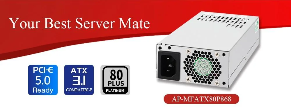 Silver rectangular 800W server PSU, 150mm long, single fan, modular cables visible