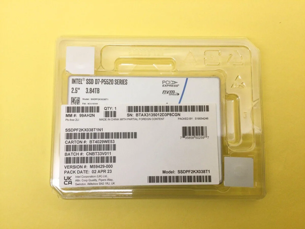 Silver 2.5 inch enterprise NVMe SSD with label showing 3.84 TB capacity