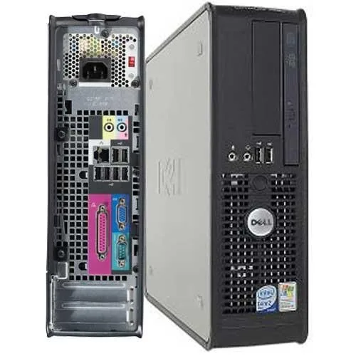 Black and silver small form factor desktop tower with front DVD drive slot