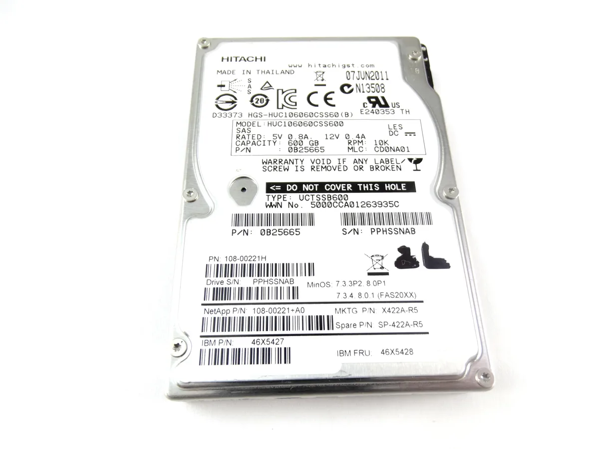 Silver 2.5 inch SAS hard drive with green circuit board visible
