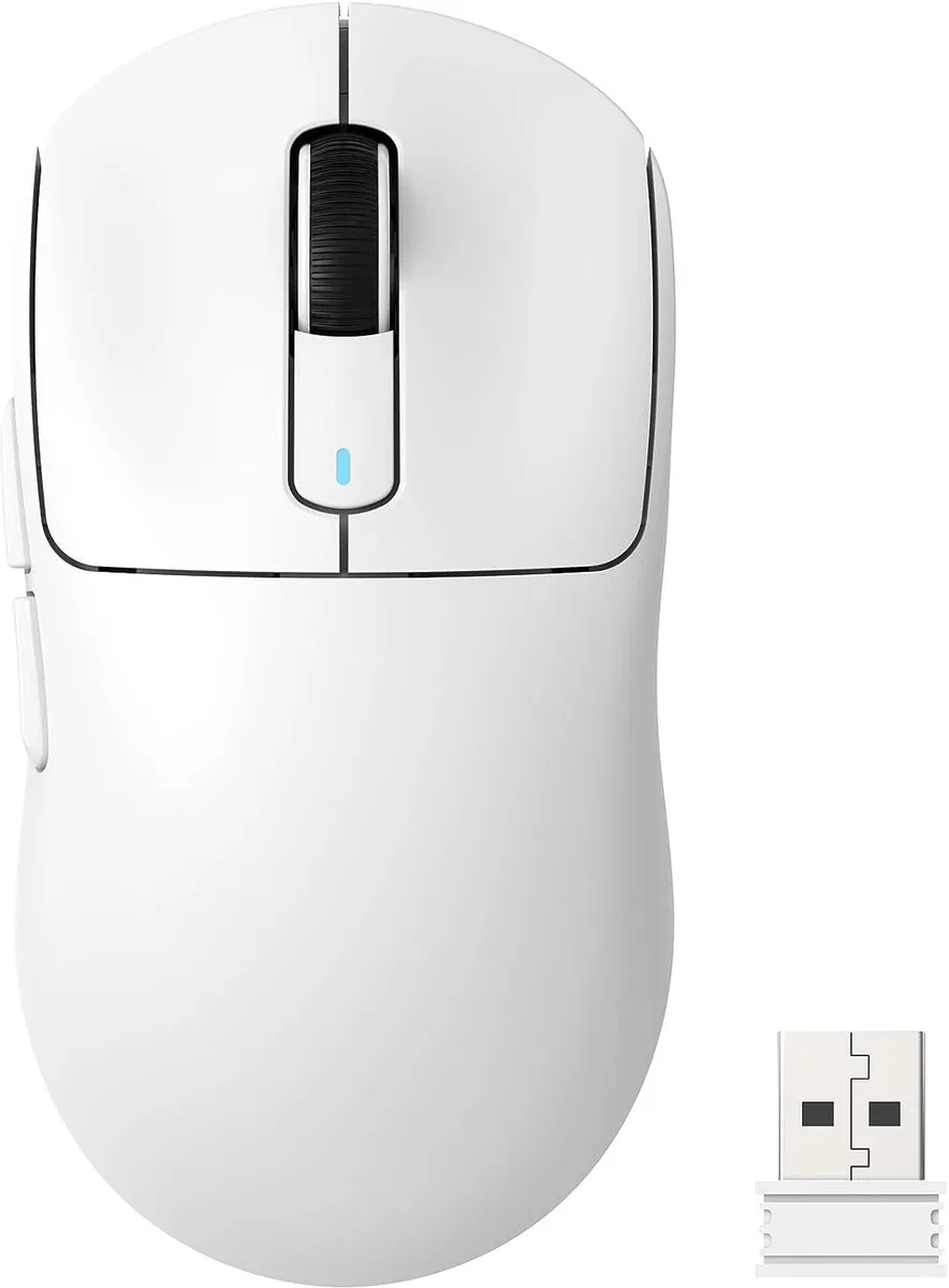 White lightweight wireless gaming mouse with ergonomic shape