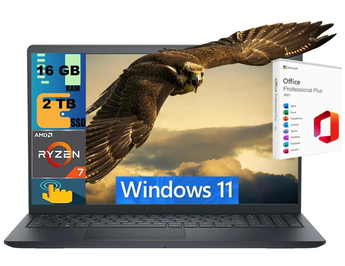 DELL DELL Inspiron 15 laptop Ryzen 7 7730U 16GB 2TB PCIe SSD 15.6" FHD Touchscreen — photo du produit