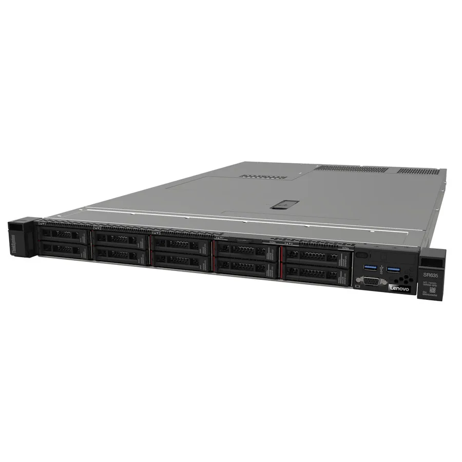 Lenovo ThinkSystem SR635 1U rack server, matte black chassis with front drive bays