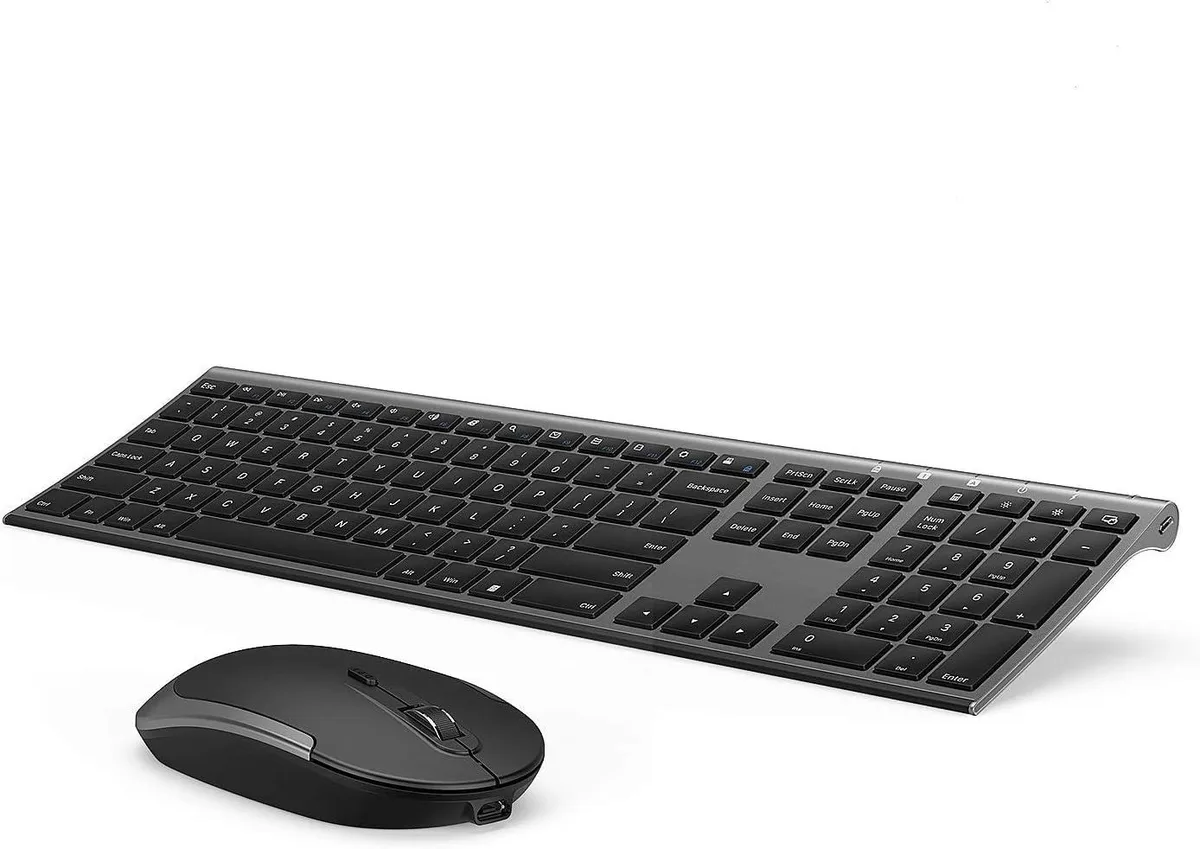 Dark gray wireless keyboard and mouse combo, ultra slim 5.5mm keyboard with full-size layout and nano receiver