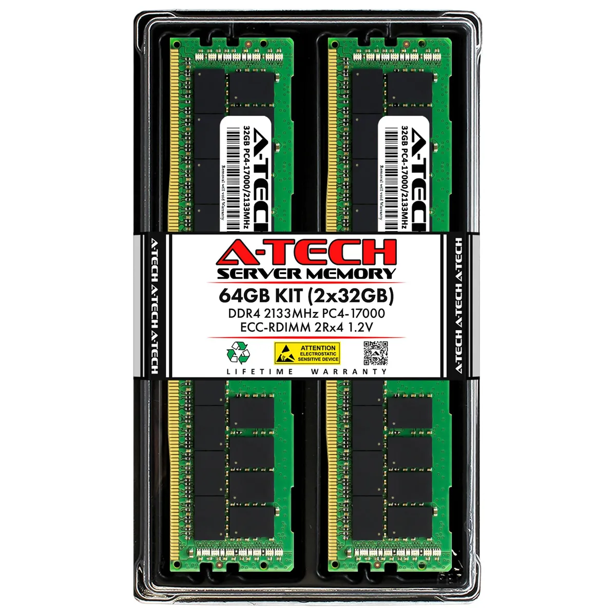 A-Tech A-Tech 64GB (2x32GB) DDR4 2133 ECC RDIMM 2Rx4 CL15 1.2V server RAM — photo du produit