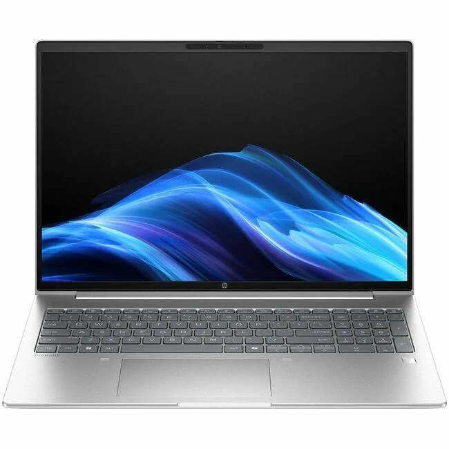Silver 16 inch laptop closed on a plain background