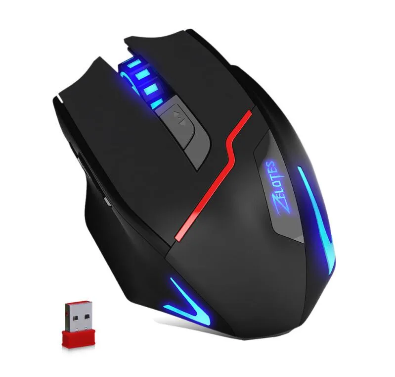 Black right-handed wired gaming mouse with LED backlight, ergonomic shape, seven buttons and scroll wheel