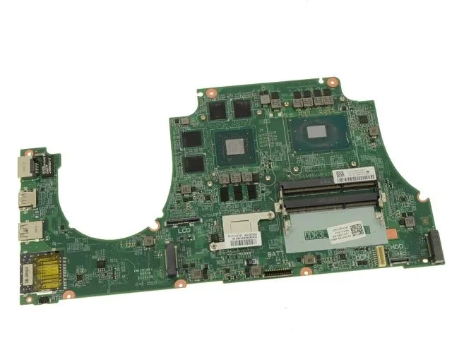 Green Dell laptop motherboard with silver CPU socket and black components