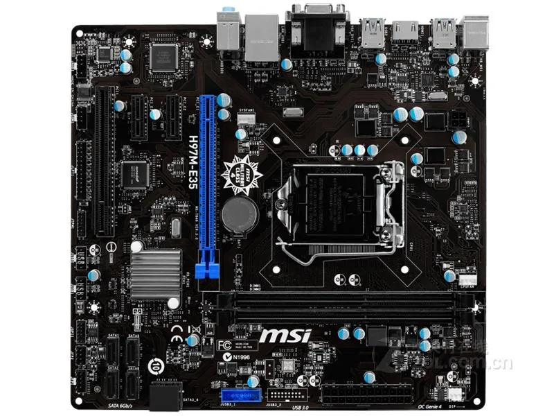 Green micro ATX motherboard with silver LGA 1150 socket and black expansion slots