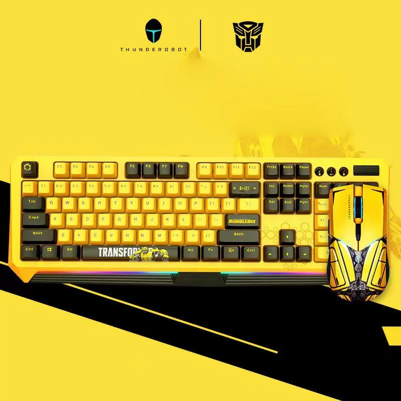 Thunderobot KG8104R Bumblebee Co mechanical keyboard with PBT keycaps, RGB strip, multimedia wheel