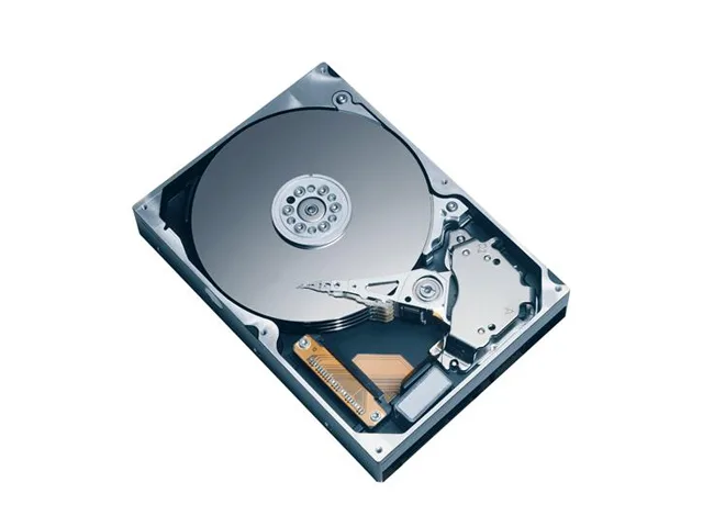 Silver 3.5 inch bare hard drive with exposed circuit board