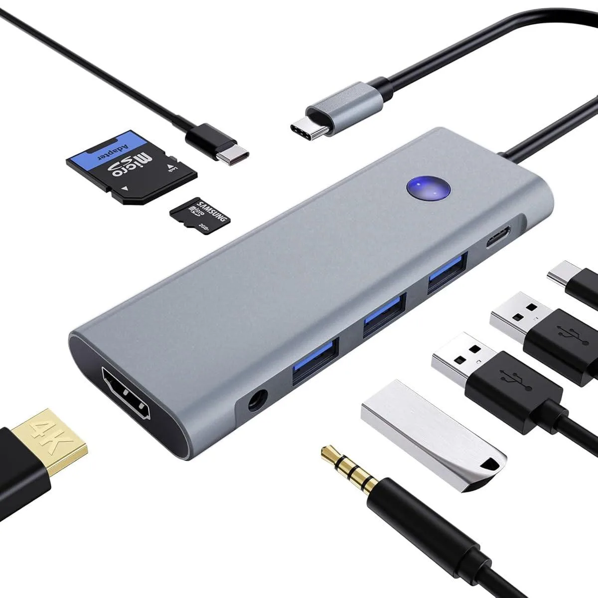 Performance Master BYL-2410 9-in-1 USB C Hub 100W PD 4K HDMI 3.5mm Audio — vörumynd