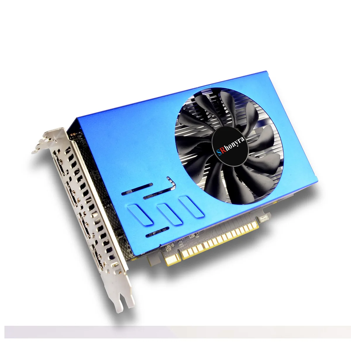 SRhonyra GTX 1050 Ti 4GB graphics card with four HDMI ports, single fan cooler, full-height dual-slot design