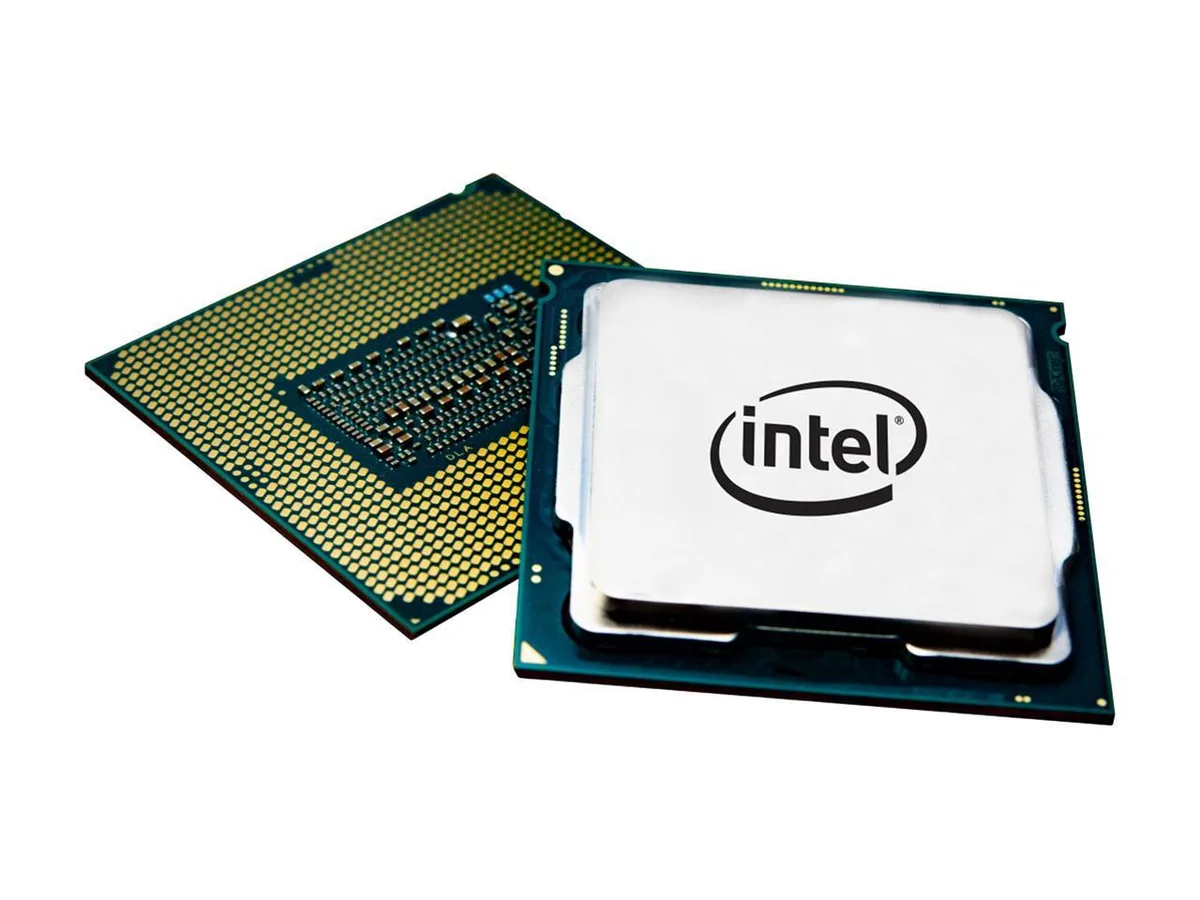 Intel Core i9-9900KF desktop CPU in green PCB with gold contacts