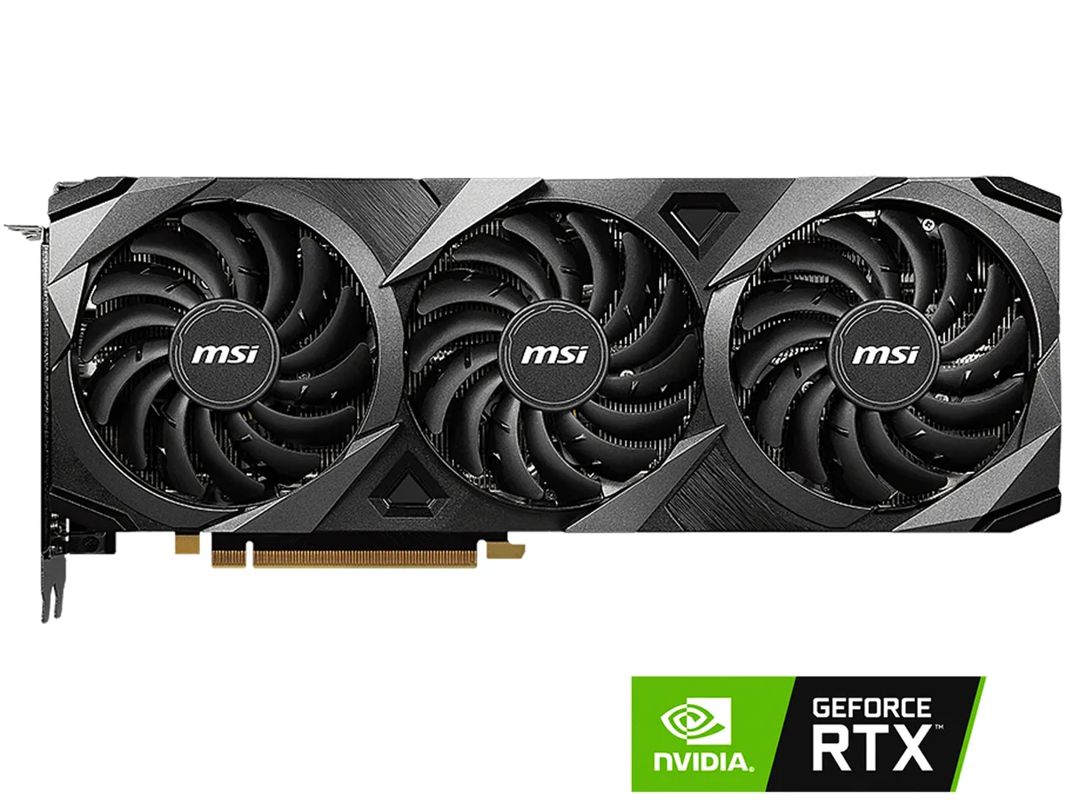 MSI RTX 3070 Ti Ventus 3X graphics card with three fans and metal backplate