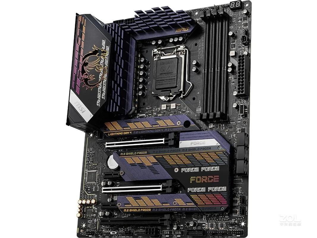 Black ATX motherboard with silver heatsinks and reinforced PCIe slots