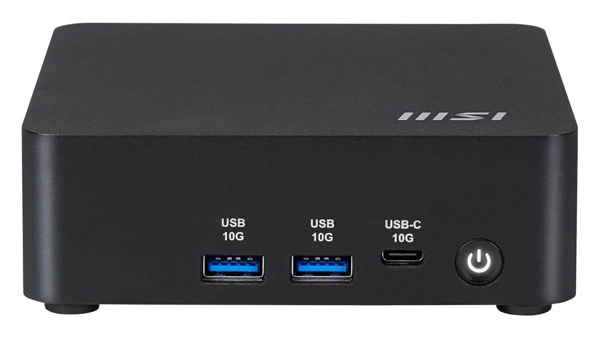 Compact black mini PC with a matte finish