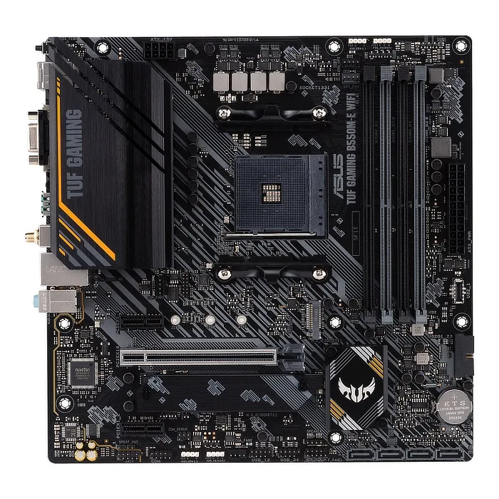 Green micro ATX motherboard with black heatsinks and silver sockets