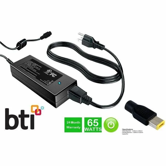 Black rectangular 65W AC adapter with 20V output and barrel connector