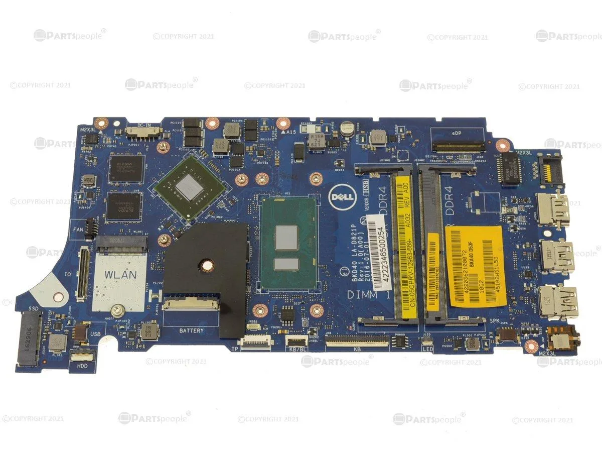 Green Dell laptop motherboard with soldered i7-7200U CPU and Nvidia GPU, part 5CPRV