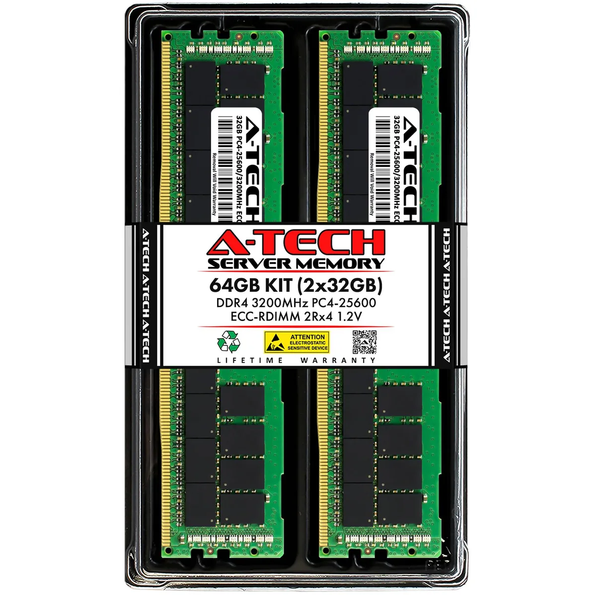 A-Tech A-Tech 64GB (2x32GB) DDR4 3200 ECC RDIMM 2Rx4 Server RAM — photo du produit