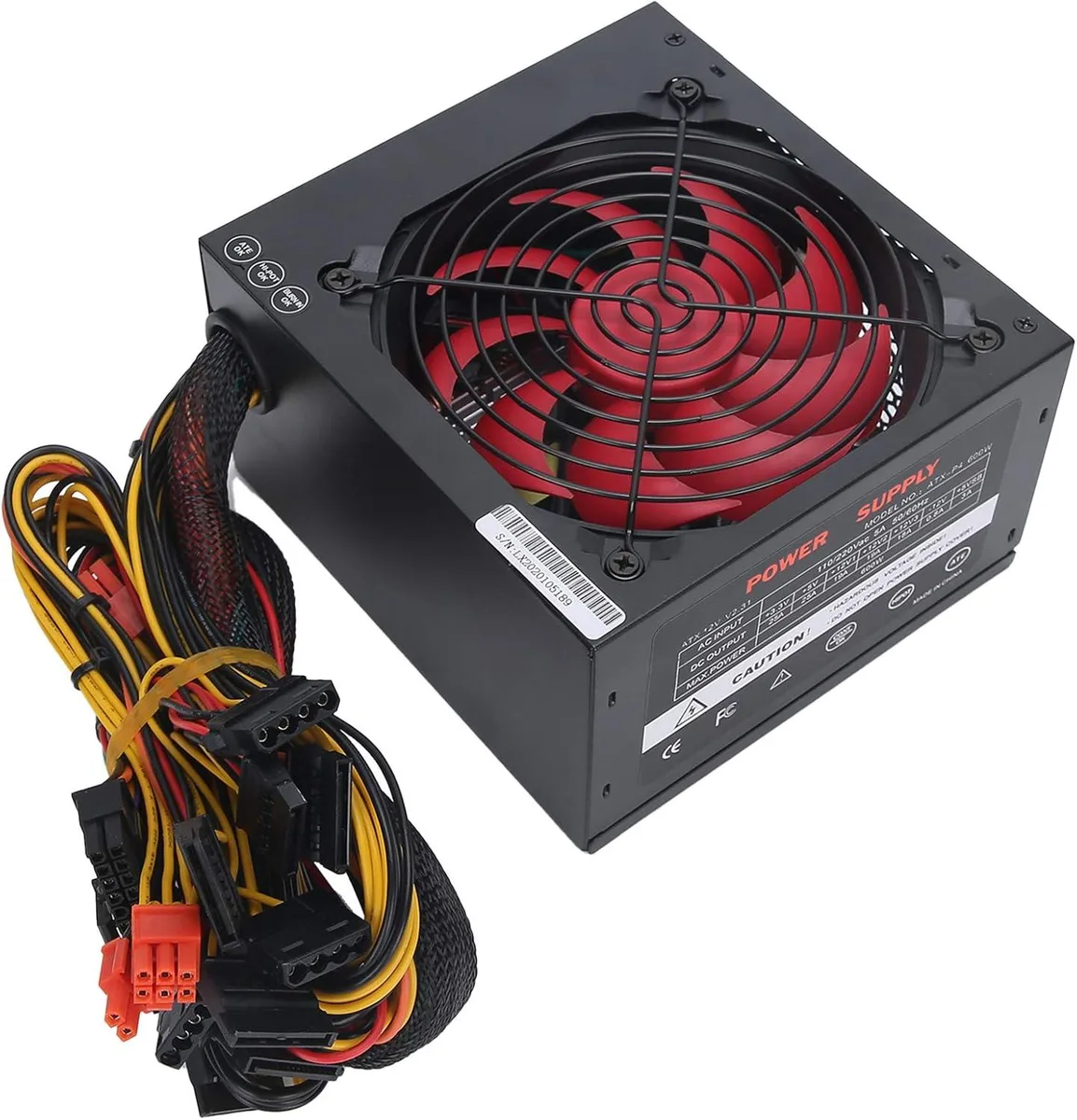 myVolts ATX-600W power supply unit with 14cm red fan and 115/230V switch