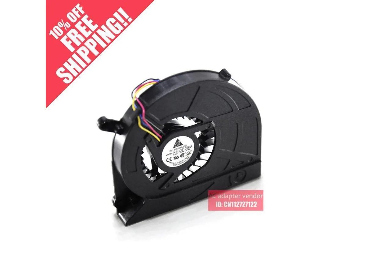 Small black laptop CPU cooling fan with copper heat pipe and plastic housing