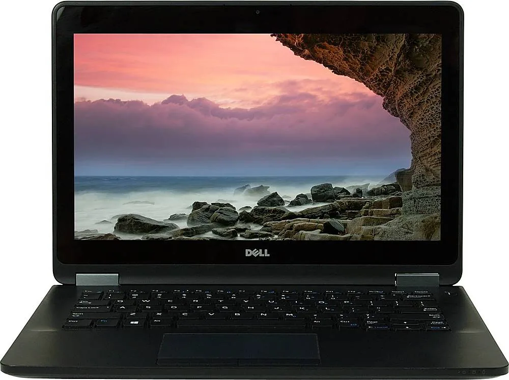 Black Dell Latitude E7270 laptop closed, 12.5 inch non-touch screen, minor scratches on lid