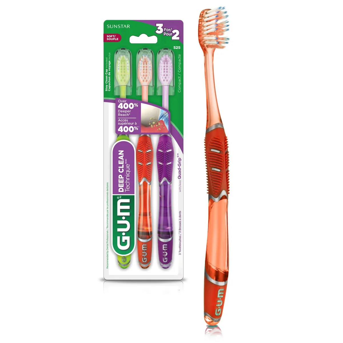  GUM Technique Deep Clean 525R3 Compact Soft Toothbrush 3 Pack — 제품 사진