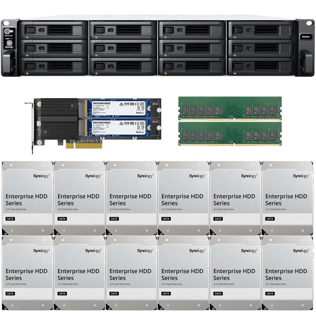 Black 12-bay rackmount NAS unit with front drive trays and rear ports