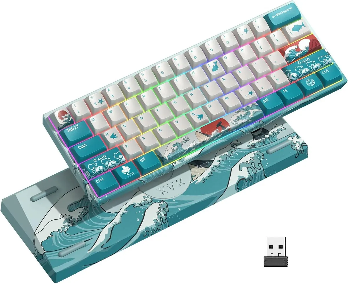 Ultra-compact 60% wireless keyboard in Coral Sea theme with RGB backlighting