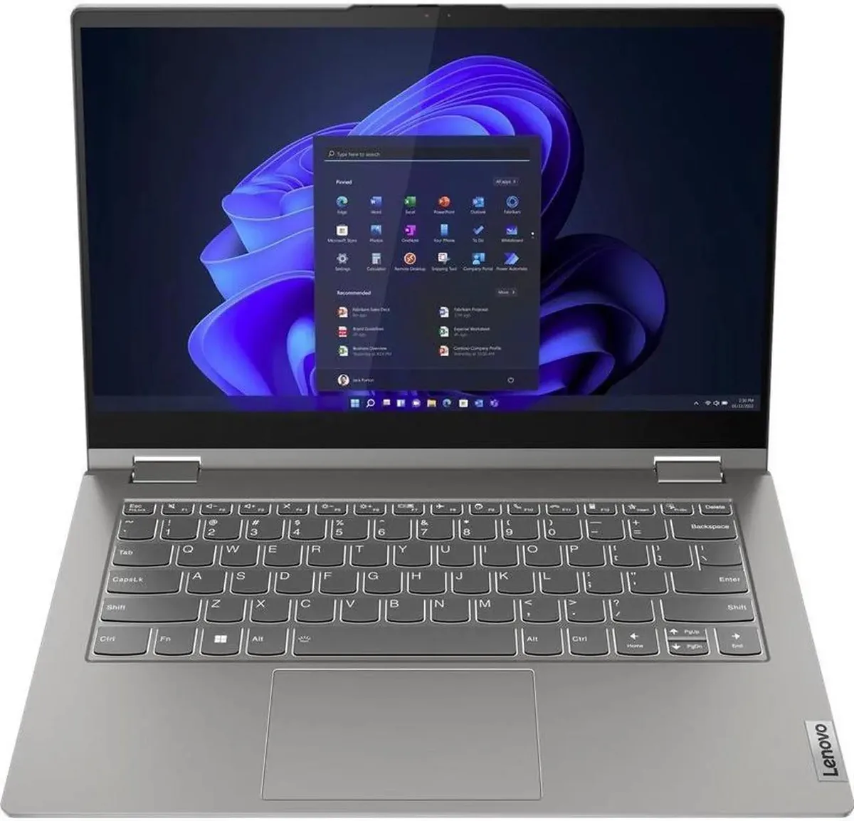 Gray 14 inch touchscreen laptop with convertible hinge
