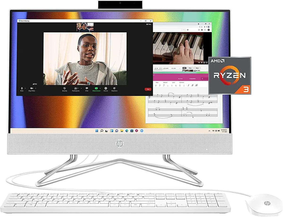 HP all-in-one desktop with 21.5 inch display, silver finish