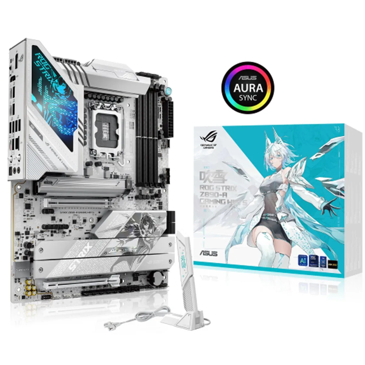ATX motherboard with silver heatsinks and integrated I/O shield