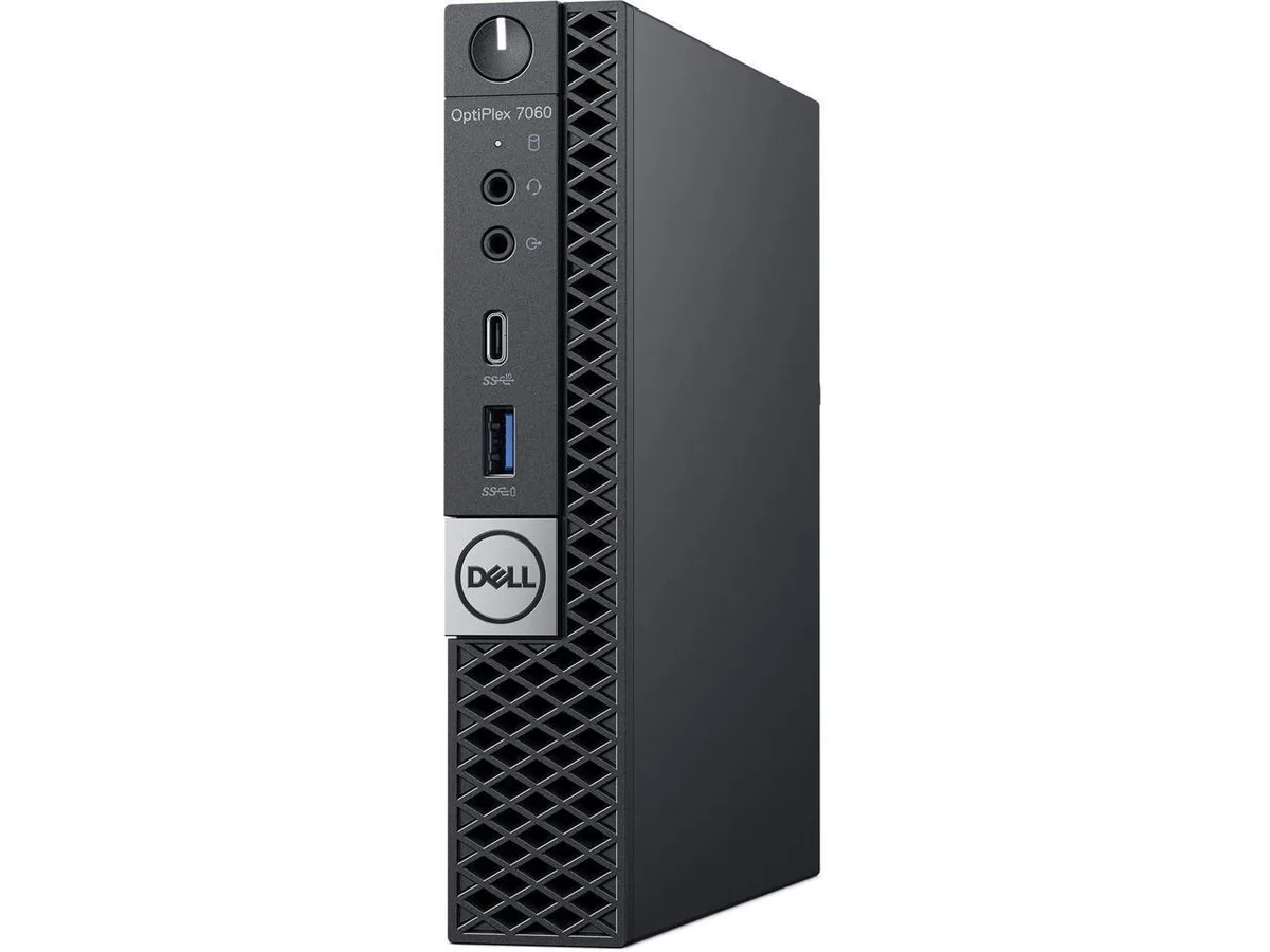 Small black rectangular desktop tower with front USB ports and power button