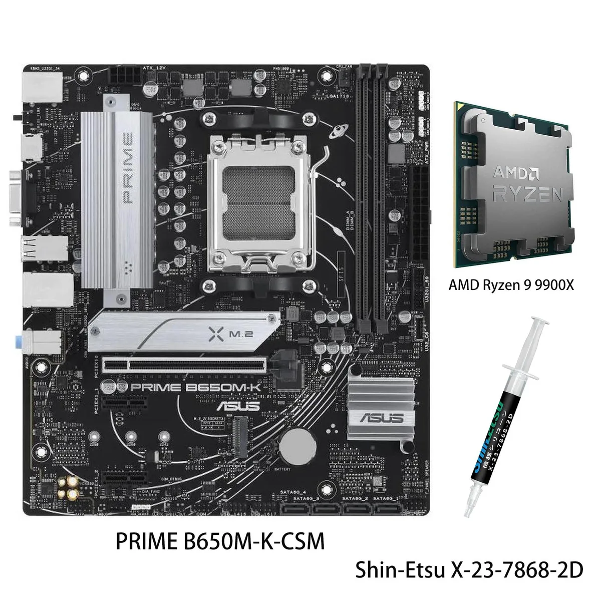 ASUS ASUS PRIME B650M-K-CSM AMD Motherboard & Ryzen 9 9900X CPU Combo — product photo