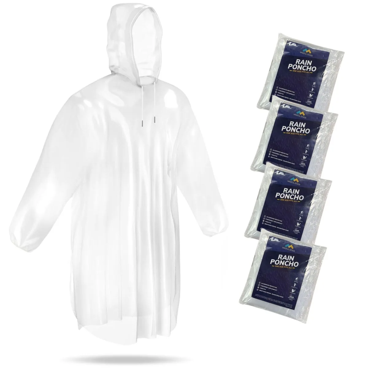 Mindful Design Tn-1225245 Men's Outerwear Clear Poncho 4 Pack .035mm 48in — 商品写真