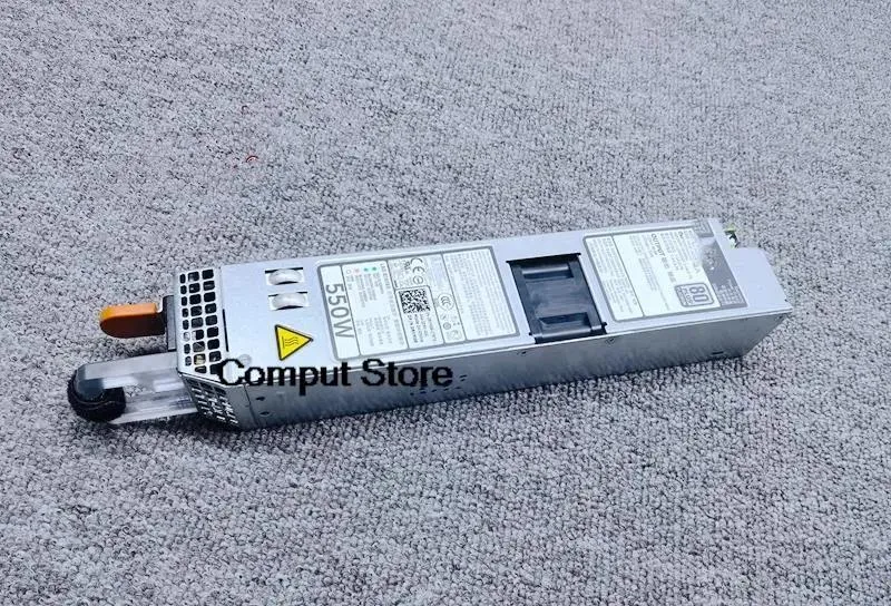 Silver ATX power supply unit with side label showing model numbers