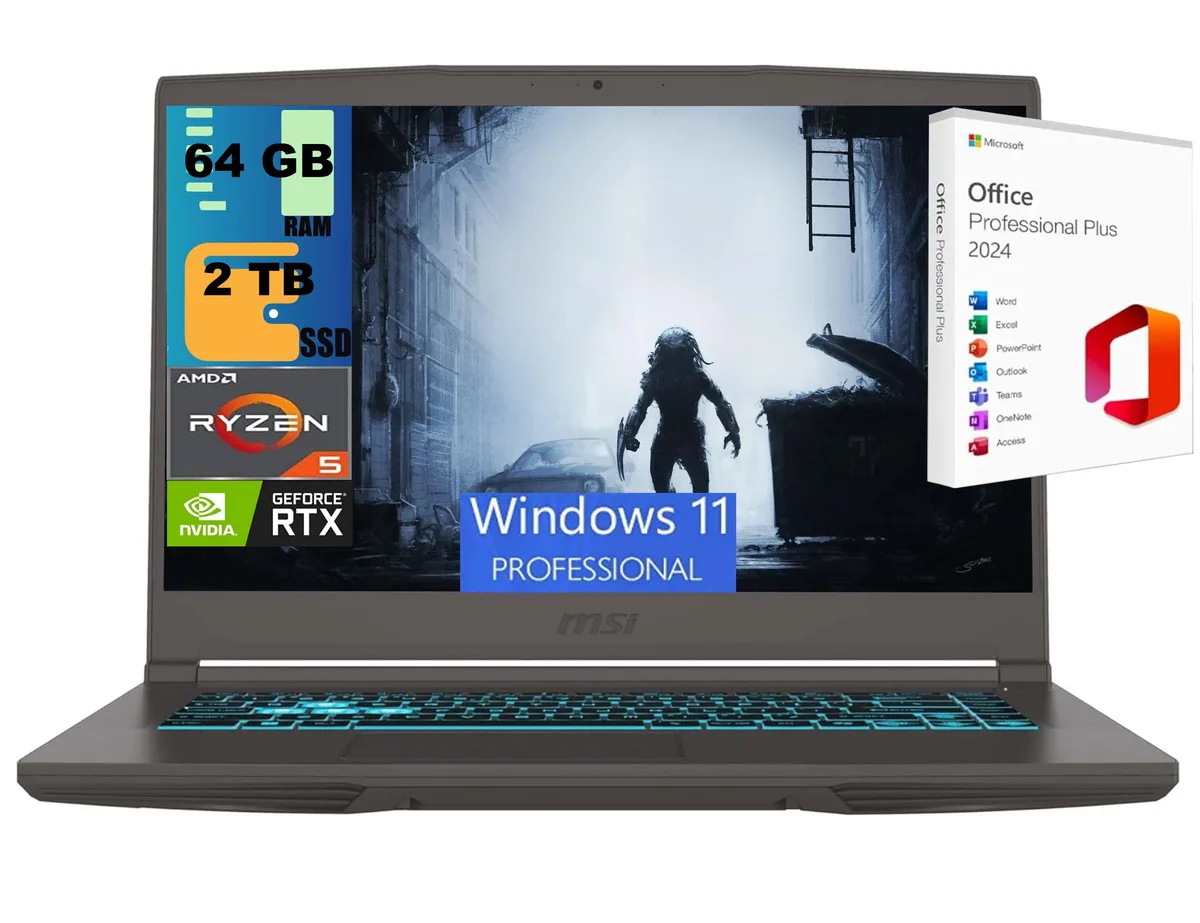 Gray 15.6 inch gaming laptop with thin profile and backlit keyboard