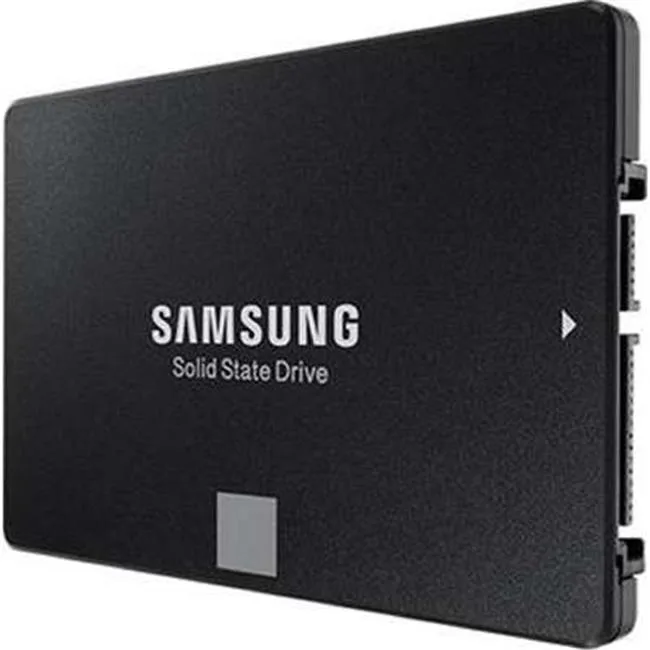 Black rectangular 2.5 inch SATA SSD with silver label
