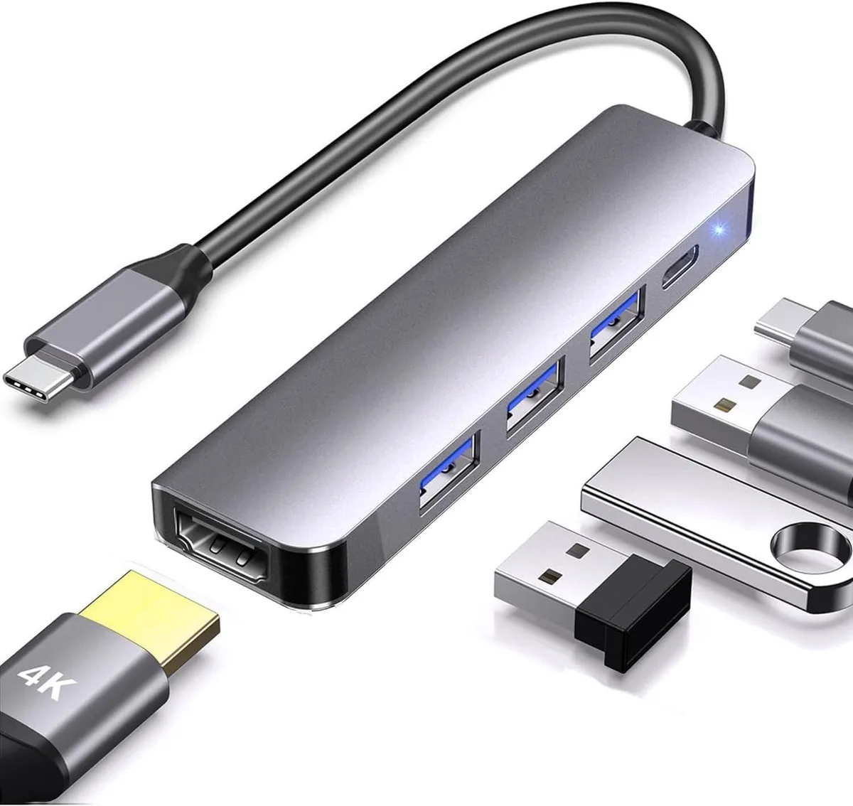 WRIARICH WRIARICH BYL-2008U3 5-in-1 USB C hub 4K HDMI 100W PD 3×USB 3.0 5Gbps Gray — ภาพสินค้า
