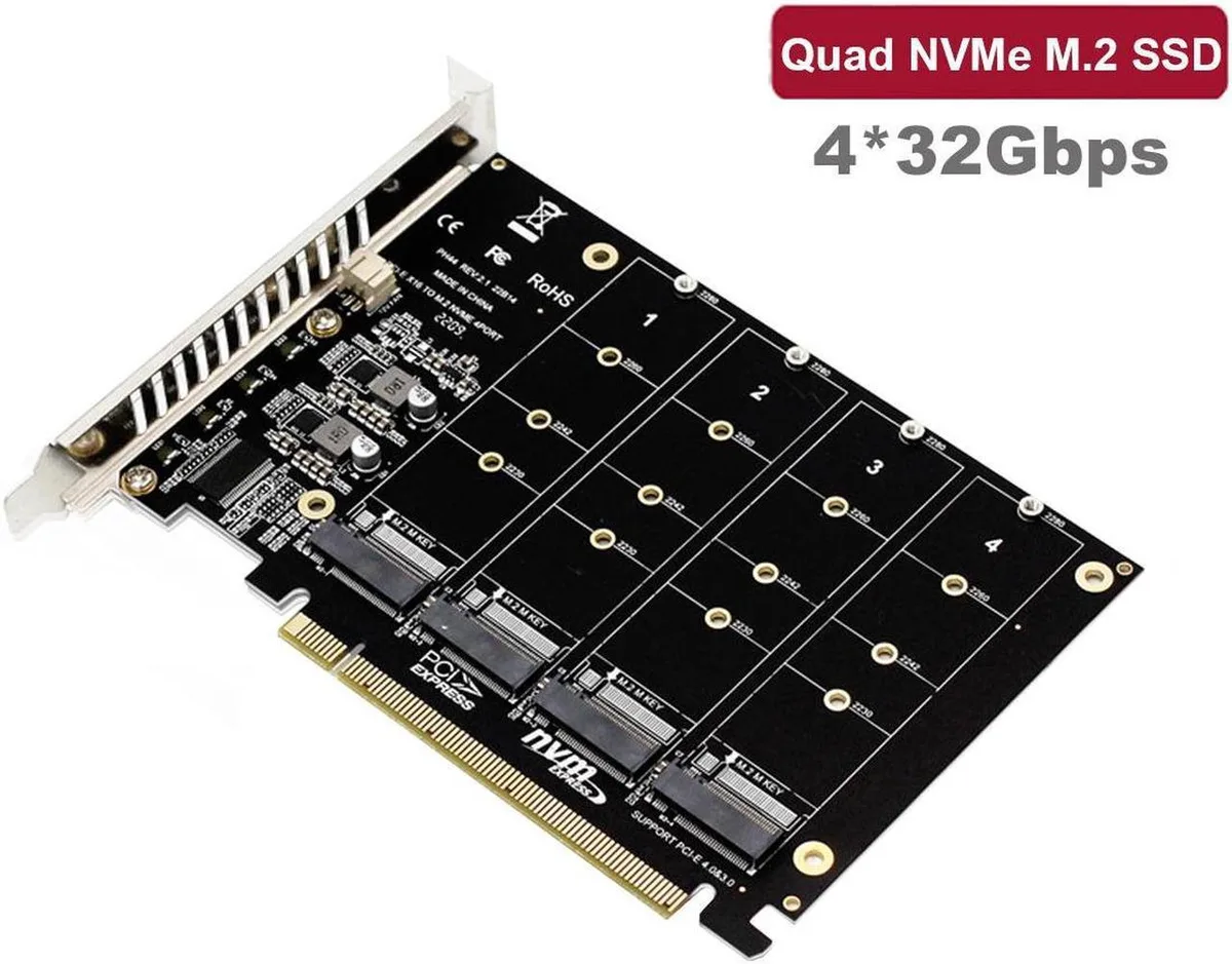 Vszerda Vszerda Quad M.2 NVME PCIe 4.0/3.0 x16 Expansion Card — foto produk