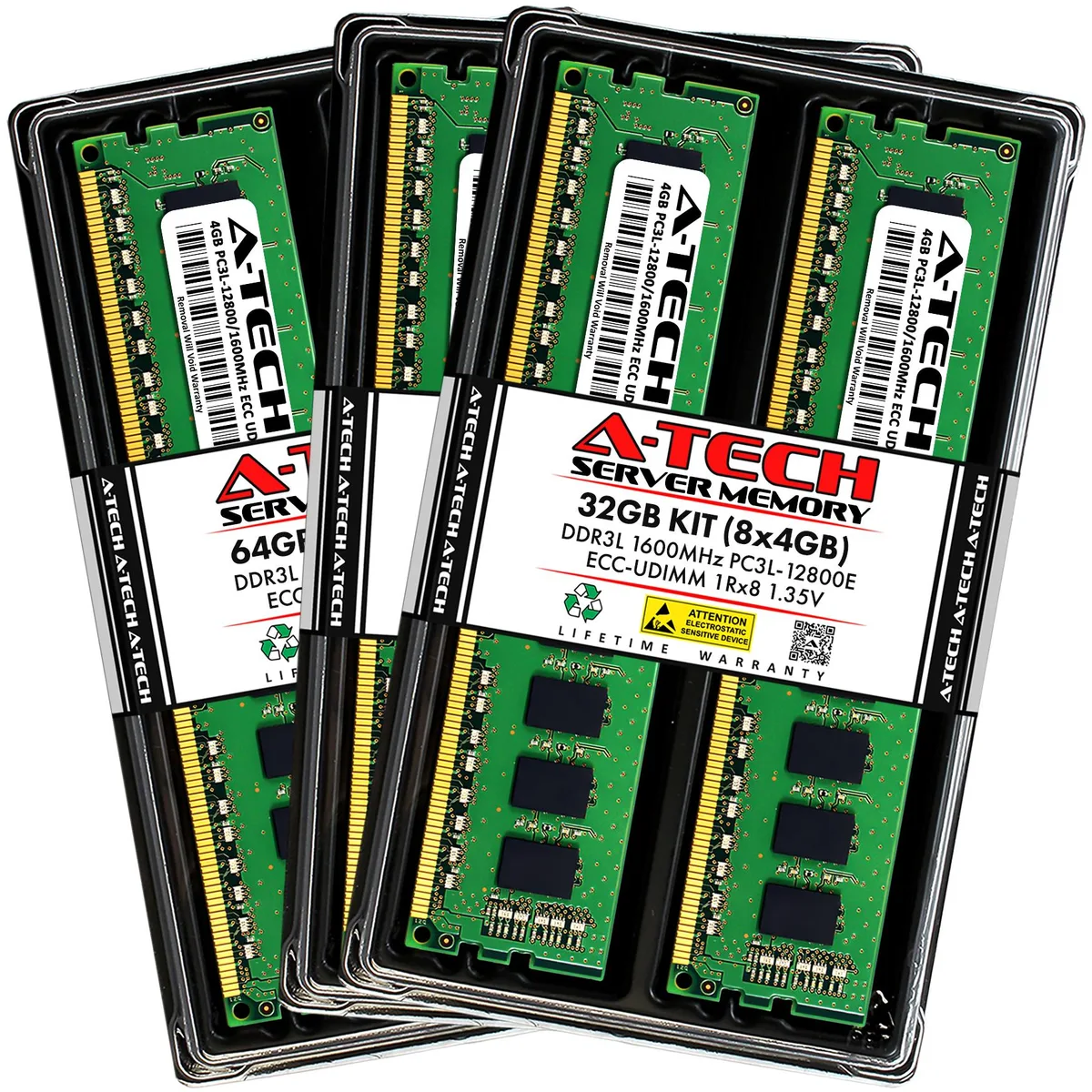 A-Tech A-Tech 32GB (8x4GB) DDR3L 1600 ECC UDIMM 1.35V 1Rx8 server RAM — product photo