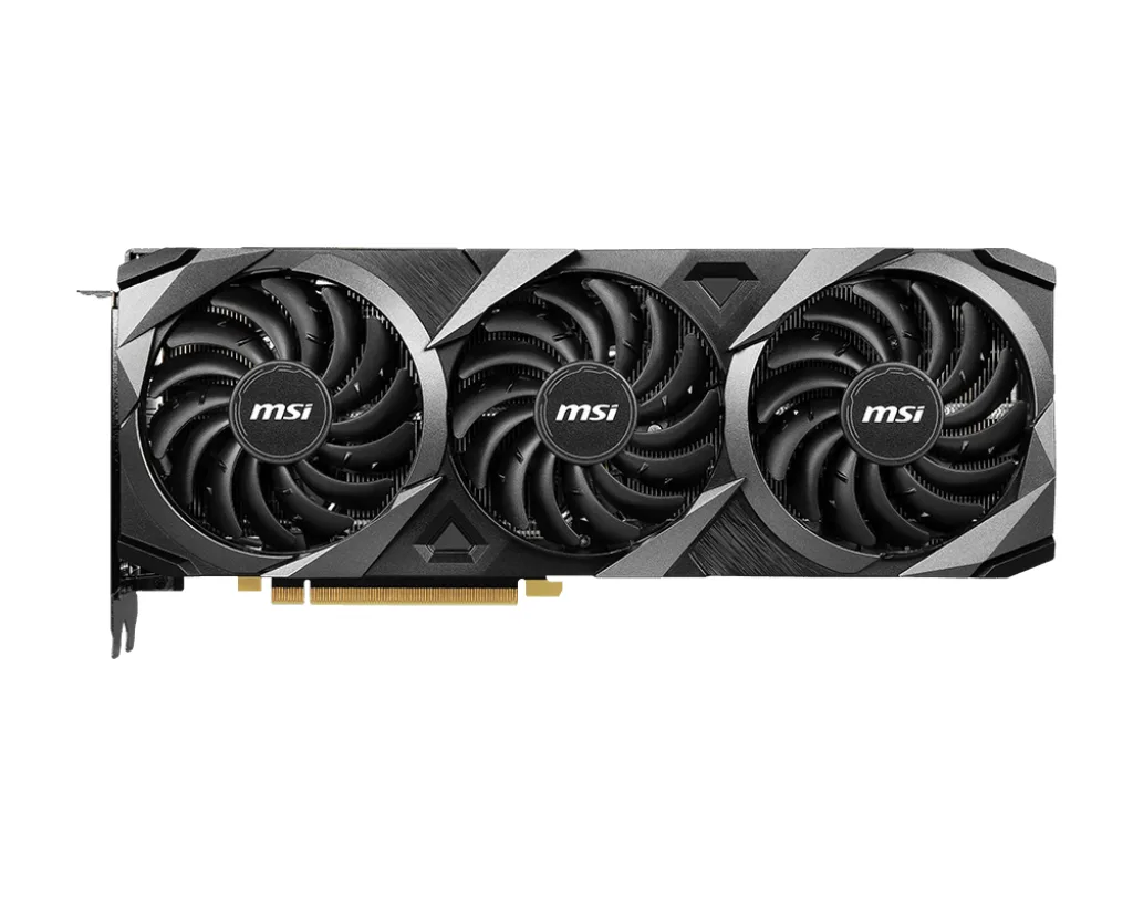 MSI RTX 3080 Ventus triple-fan graphics card, dark grey metal shroud and backplate